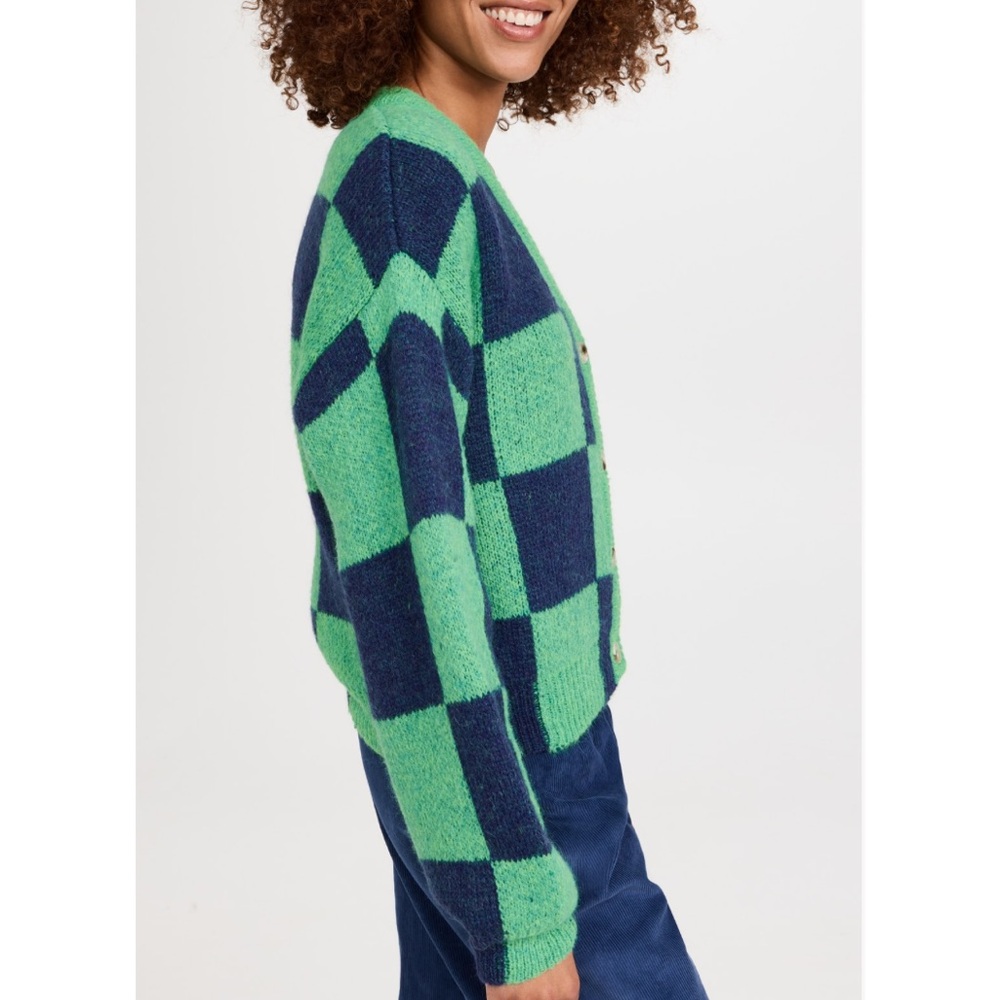 STINE GOYA Amara Cardigan Green Navy Checkered Size Medium - Picture 11 of 13